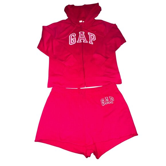GAP Hot Pink Zip-Up Hoodie & Shorts Set Size Large Athletic Preppy Y2K Barbie - Picture 1 of 12